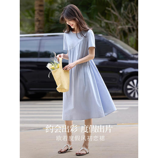 【专属特价】熙世界休闲度假风短袖连衣裙女高级感收腰a字长裙子2025夏季新款 商品图3