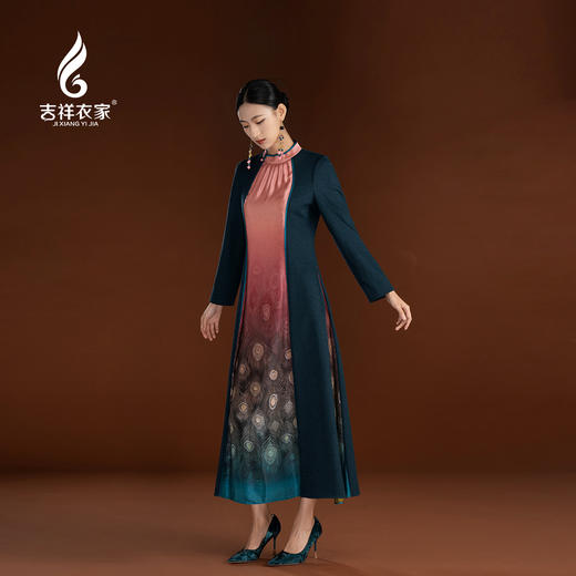 吉祥衣家新中式国风春季新款凤羽香云纱高端显瘦修身女装连衣裙 商品图1