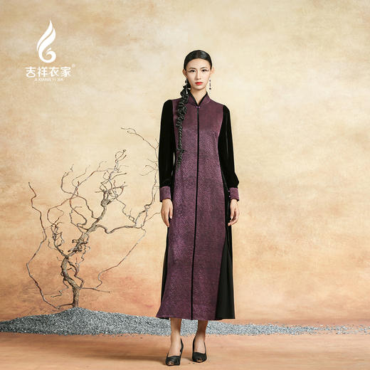 吉祥衣家新中式国风香云纱提花气质修身显瘦女装景仪凤凰游连衣裙 商品图0