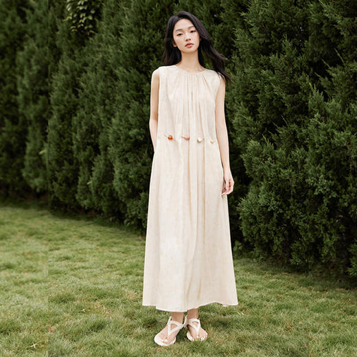 IC慵懒抽绳无袖度假宽松连衣裙女新款夏季休闲优雅气质裙子 商品图3