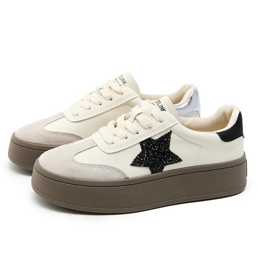 西遇星星德训鞋女新款韩系复古小白鞋撞色轻便厚底板鞋V0356322 商品图4