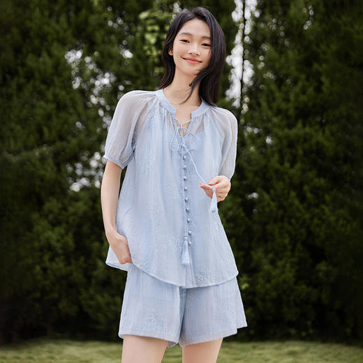 *IC 休闲气质宽松短袖对襟流苏短裤套装女新款夏季度假套装 商品图1