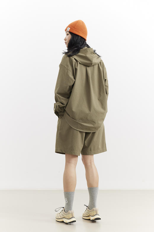 吃茶去chichaqu25速干泡泡纱格纹带帽长袖衬衫复古经典休闲山系 商品图3