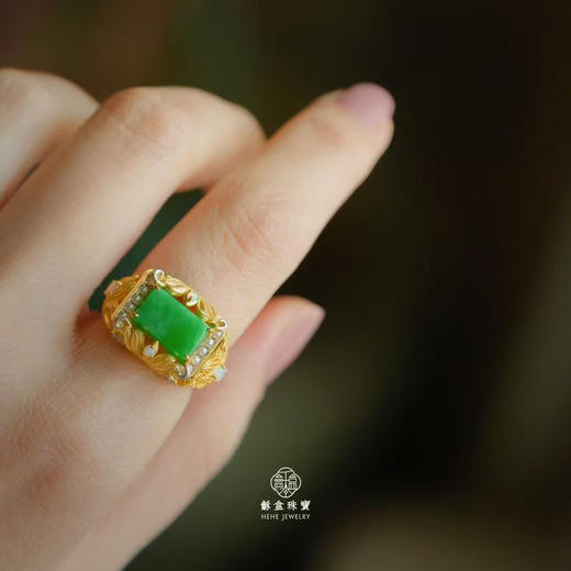 龢盒原创 阳绿翡翠宝相花戒指 商品图0