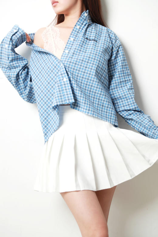 格纹府绸衬衫，叠穿更好看！！胸口小标刺绣翻领长袖衬衣C033188 商品图10