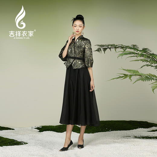 吉祥衣家新中式国风夏新款高端气质显瘦修身女装关关雎鸠连衣裙 商品图0