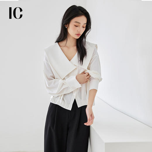 *IC 通勤白色衬衫宽松新款衬衣女修身气质设计感休闲长袖上衣 商品图2