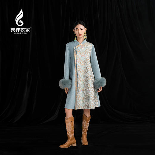 吉祥衣家新中式国风羊毛大衣气质保暖显瘦修身女装言若丹青外套 商品图0