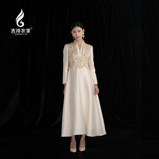 吉祥衣家新中式国风高级气质修身轻奢优雅云锦女装高其行义连衣裙 商品图2