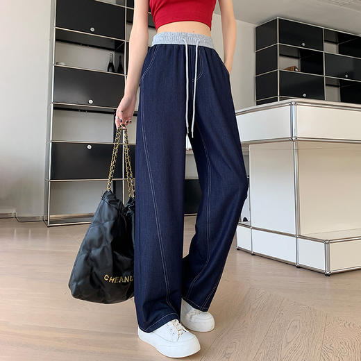 雀说天丝牛仔直筒裤女新款长裤休闲高腰宽松香蕉阔腿裤子ALA1060 商品图2