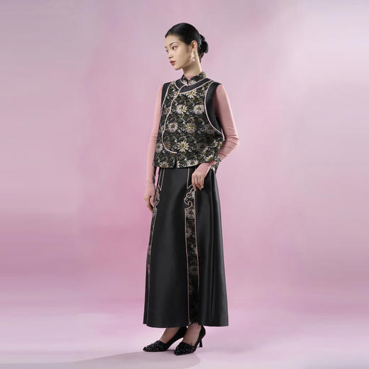 吉祥衣家新中式国风夏新款高端气质显瘦修身女装莲影如意半身裙 商品图0