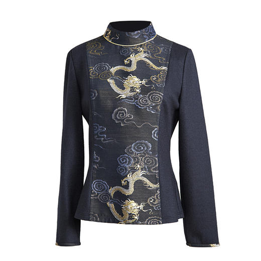 吉祥衣家新中式国风复古春夏新款高端气质显瘦修身女装跃龙腾上衣 商品图3