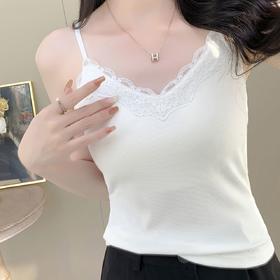【99元2件】女士天丝竹棉背心细肩带蕾丝边背心（带胸垫）【FF25505】