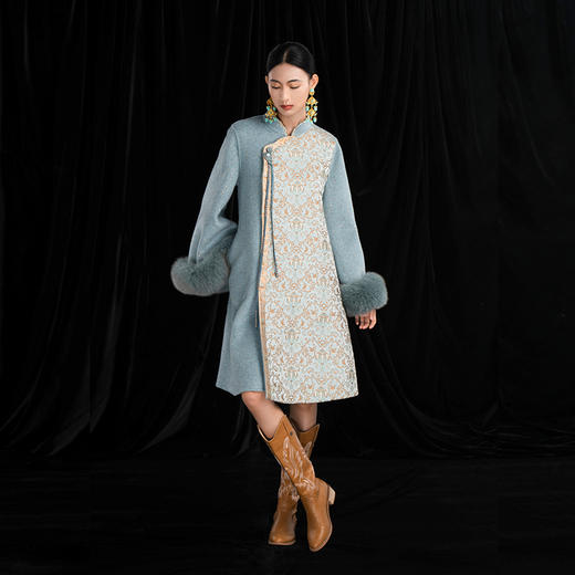 吉祥衣家新中式国风羊毛大衣气质保暖显瘦修身女装言若丹青外套 商品图1