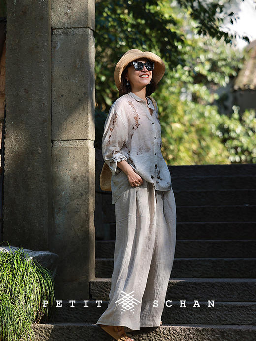 PETIT SCHAN小闪 CLO#777 spirit 风骨 纯亚麻分割解构阔腿裤长裤 商品图2