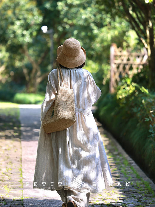 PETIT SCHAN小闪 CLO#776 where zen comes from 禅从何处来 纯亚麻法式镂空提花抽绳连衣裙外套 商品图1