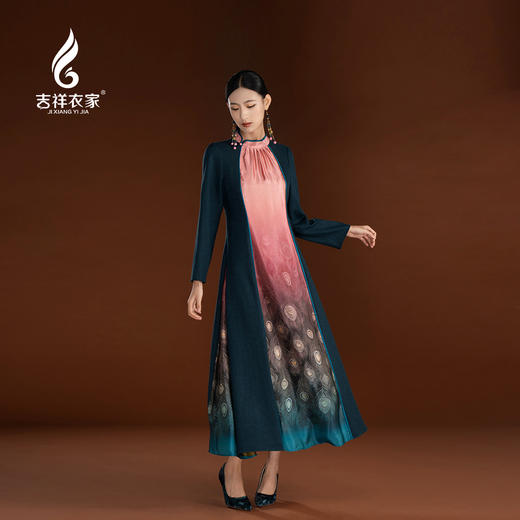 吉祥衣家新中式国风春季新款凤羽香云纱高端显瘦修身女装连衣裙 商品图0