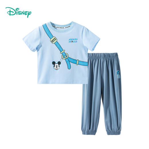 迪士尼【米奇短袖防蚊裤凉感套装】25夏季新款男童冰感T恤透气休闲裤ZD2ET022 商品图3