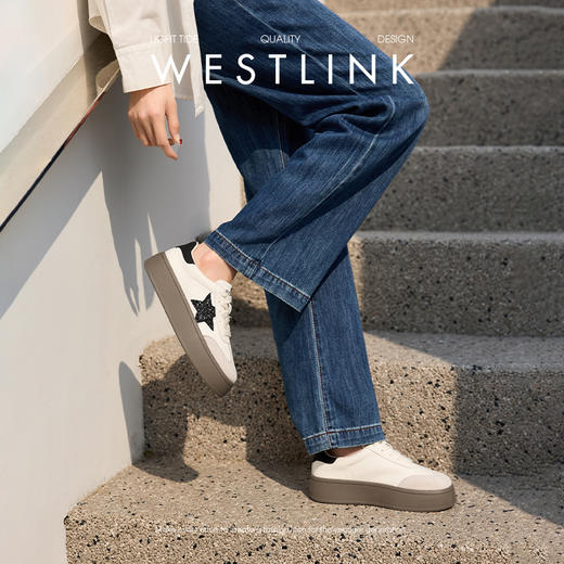 西遇星星德训鞋女新款韩系复古小白鞋撞色轻便厚底板鞋V0356322 商品图3