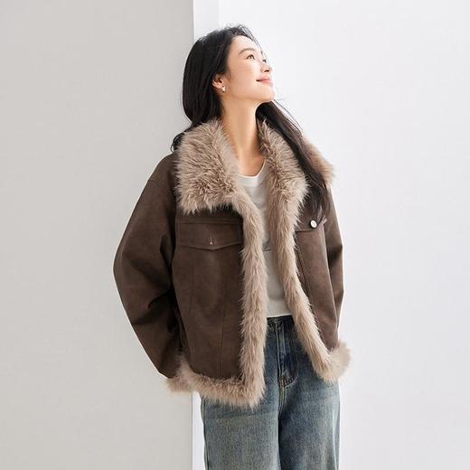 IC 复古做旧宽松毛毛短外套冬新款皮草皮毛一体机车服女 商品图1