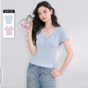 西遇蕾丝边短袖t恤女夏季新款外搭正肩v领修身短款上衣D0050675 商品缩略图0
