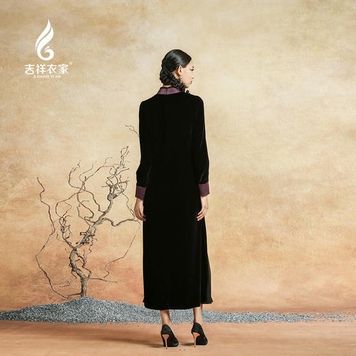 吉祥衣家新中式国风香云纱提花气质修身显瘦女装景仪凤凰游连衣裙 商品图4