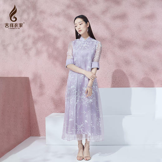 吉祥衣家新中式国风复古春夏新款高端气质显瘦修身女装芳颜连衣裙 商品图2