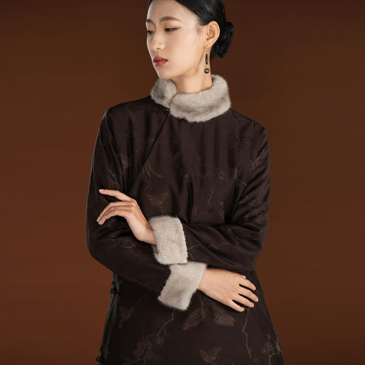 吉祥衣家香云纱保暖拼水貂毛气质国风新中式高级感女装明慧外套 商品图4