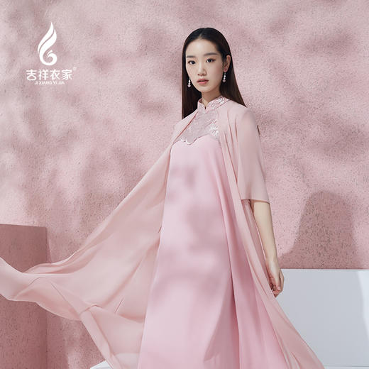 吉祥衣家新中式国风春夏新款高端气质显瘦修身薄款女装嫣然连衣裙 商品图4