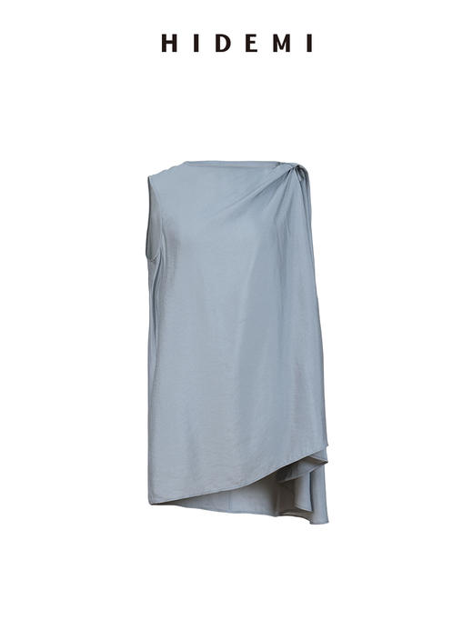 HIDEMI 极简设计感不对称飘逸感磨砂艺术感缎面定染雾霾月光灰套装 上衣/半裙 商品图10