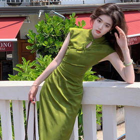 西遇新中式改良旗袍女夏季新款提花水滴领修身无袖连衣裙SS150342