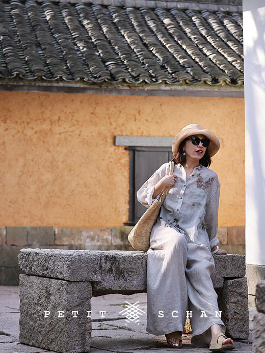 PETIT SCHAN小闪 CLO#775 the confession of eucalyptus 尤加利的告白 苎麻莱赛尔水墨印花衬衫 商品图3