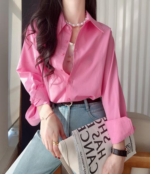 超养眼玫粉色莱赛尔棉舒适透气翻领长袖衬衫 商品图7