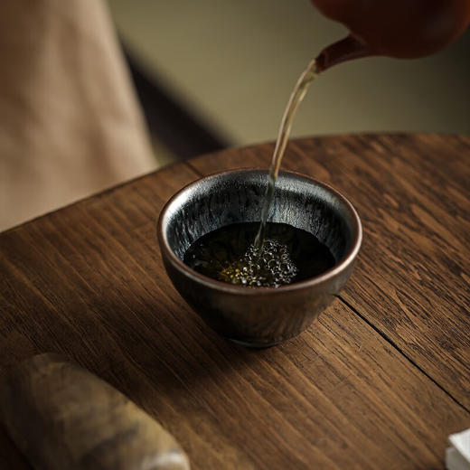 兰台首选 建盏对杯束口紫金油滴/束口蓝百花天然原矿铁胎茶具陶瓷主人杯 商品图3