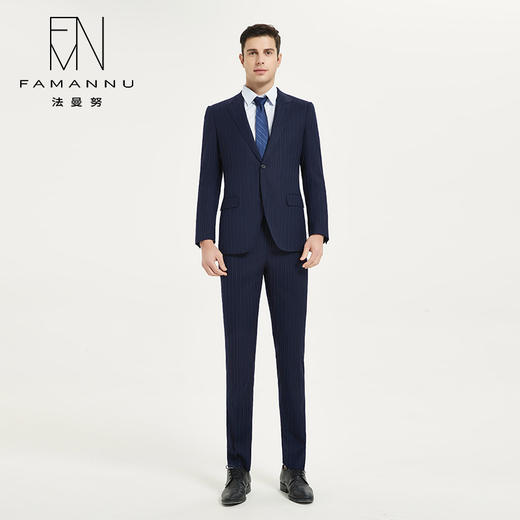 IWY/藏青色条纹西装套装男商务正装西服结婚礼服政企工装考公考正装CP10345男装 商品图0