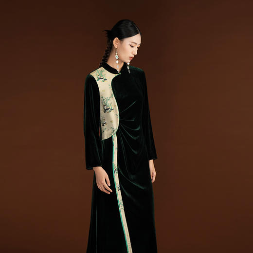 吉祥衣家丝绒高级感修身国风气质复古新中式女装百草萌兮连衣裙 商品图4