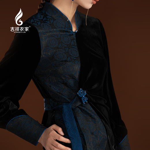 吉祥衣家新中式立领气质复古高端显瘦女装黑色透气琰芳华上衣外套 商品图2