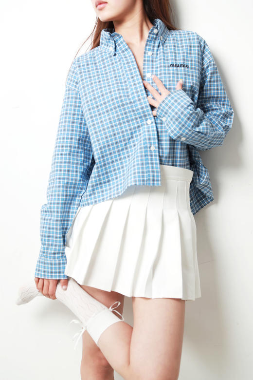 格纹府绸衬衫，叠穿更好看！！胸口小标刺绣翻领长袖衬衣C033188 商品图9