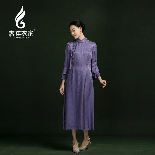 吉祥衣家紫罗国风新中式复古高端气质优雅春夏女装曲意风华连衣裙 商品图1