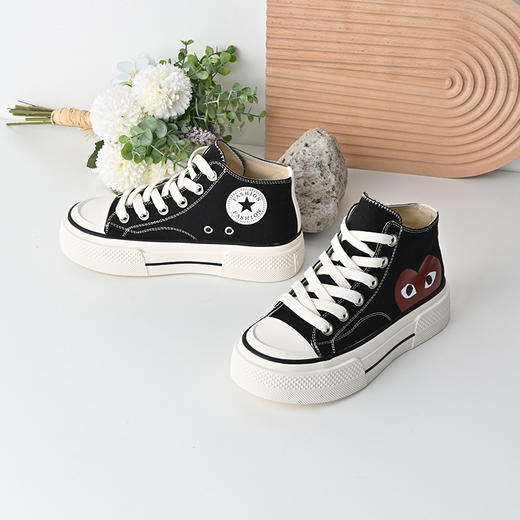 经典鲨2025春季新品时尚高帮百搭圆头系带平底潮流休闲鞋板鞋女KW142-517071 商品图2