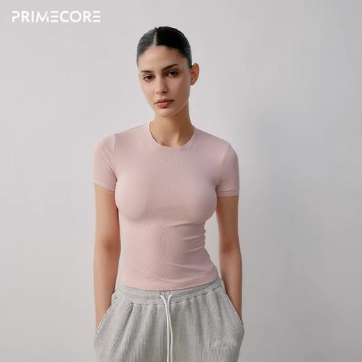 PRIMECORE 紧身t恤女式修身短袖螺纹t恤法式上衣紧身短袖修身打底 商品图4
