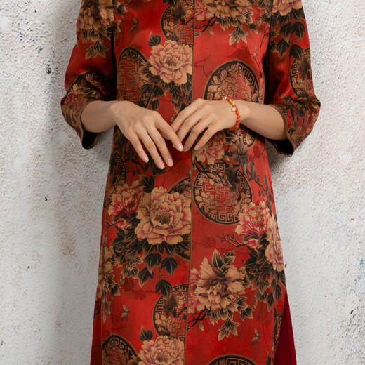 吉祥衣家新中式国风春夏新款高端气质显瘦修身女装红蕊当心连衣裙 商品图4