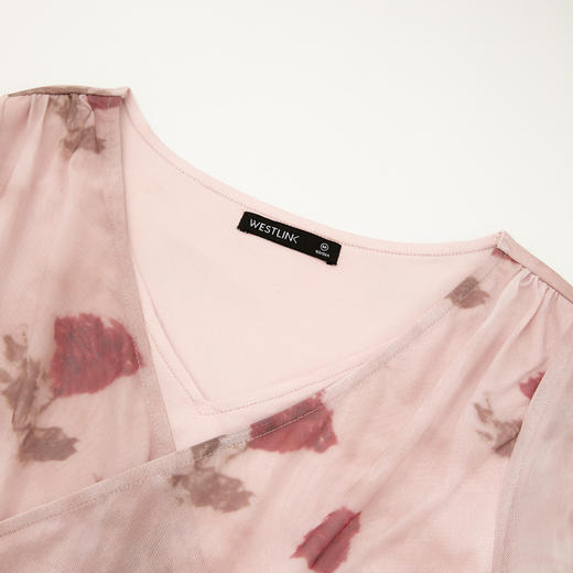 纯欲辣妹风玫瑰印花V领长袖T恤女2025春夏收腰修身上衣V0550223 商品图5