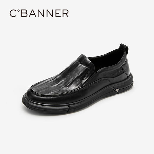 千百度男鞋英伦风手抓皮正装皮鞋黑色一脚蹬休闲皮鞋A25156304 商品图1