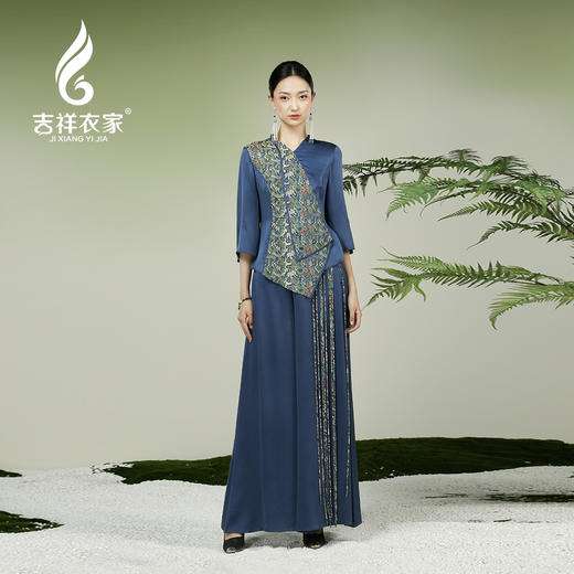 吉祥衣家新中式国风夏新款高端气质显瘦修身女装飞星梦阔腿裤 商品图0