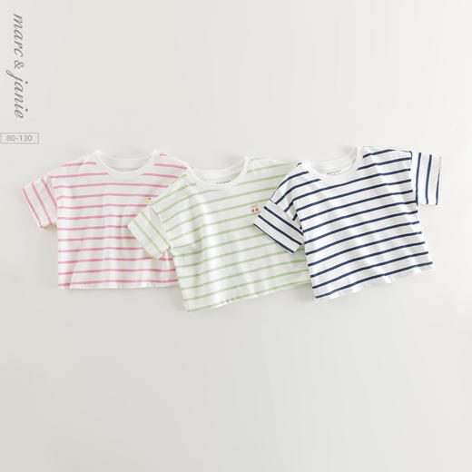 【凉感衣】马克珍妮女童多彩条纹短袖T恤 宝宝上衣夏装新款550782 商品图0