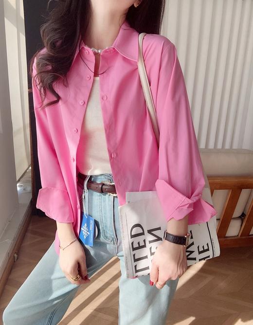 超养眼玫粉色莱赛尔棉舒适透气翻领长袖衬衫 商品图5