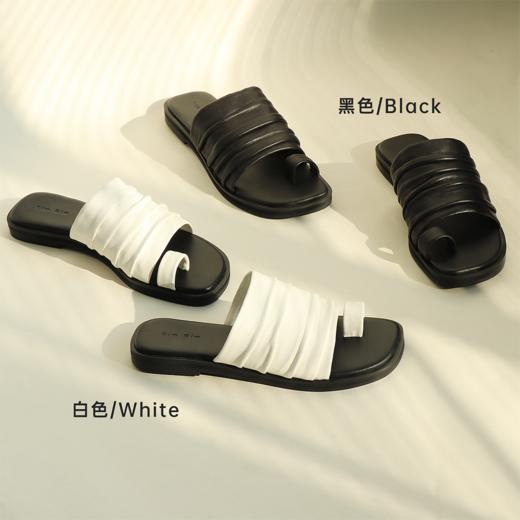 【品牌直发】RIMRIM夏季新款套趾褶皱平底凉鞋凉拖女真皮外穿舒适2349 商品图4