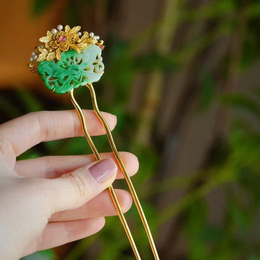 龢盒原创 清代老翡翠银鎏金发簪 商品图2