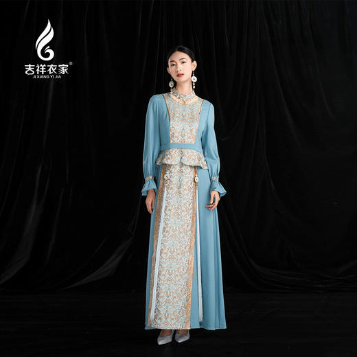 吉祥衣家新中式国风春季新款高端显瘦气质修身女装盛兮沓沓连衣裙 商品图0